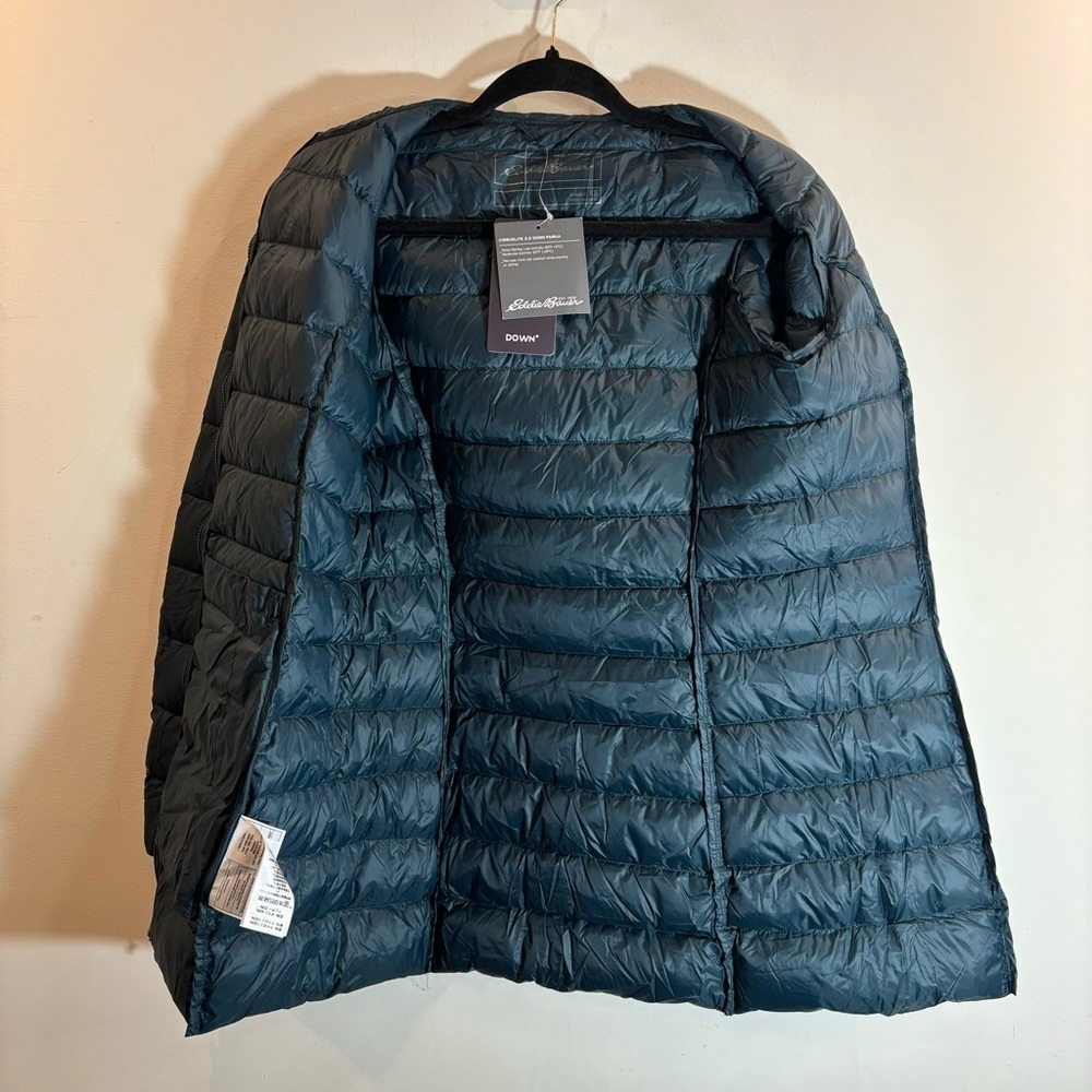 EDDIE BAUER Sz XS CirrusLite Grey Goose Down Slim Puffer Coat Hooded Parka NEW - Picture 8 of 15